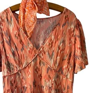 Knox Rose Dress V-Neck Tiered Midi California Coastal Prairie Short Sleeve Dress